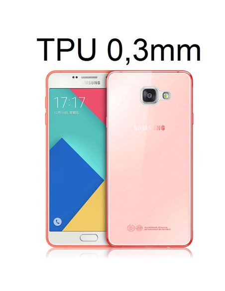 CUSTODIA per SAMSUNG SM-A310 GALAXY A3 (2016) IN GEL TPU SILICONE ULTRA SLIM 0,3mm COLORE ROSSO TRASPARENTE