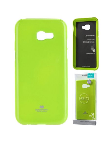 CUSTODIA per SAMSUNG SM-A320 GALAXY A3 (2017) IN GEL TPU SILICONE COLORE VERDE LUCIDO CON GLITTER ALTA QUALITA' MERCURY