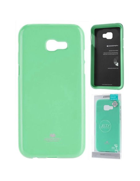 CUSTODIA per SAMSUNG SM-A320 GALAXY A3 (2017) IN GEL TPU SILICONE VERDE ACQUA LUCIDO CON GLITTER ALTA QUALITA' MERCURY