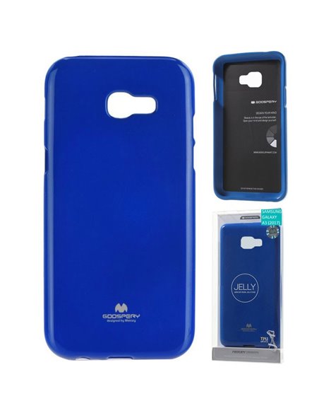 CUSTODIA per SAMSUNG SM-A320 GALAXY A3 (2017) IN GEL TPU SILICONE COLORE BLU LUCIDO CON GLITTER ALTA QUALITA' MERCURY