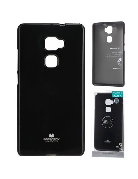 CUSTODIA per HUAWEI MATE S IN GEL TPU SILICONE COLORE NERO LUCIDO CON GLITTER ALTA QUALITA' MERCURY BLISTER