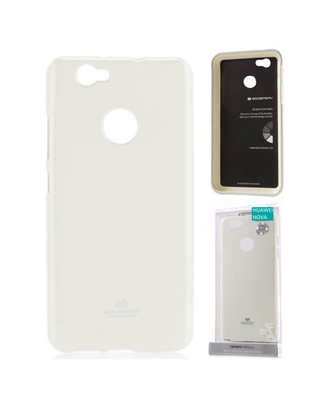 CUSTODIA per HUAWEI NOVA IN GEL TPU SILICONE COLORE BIANCO LUCIDO CON GLITTER ALTA QUALITA' MERCURY BLISTER