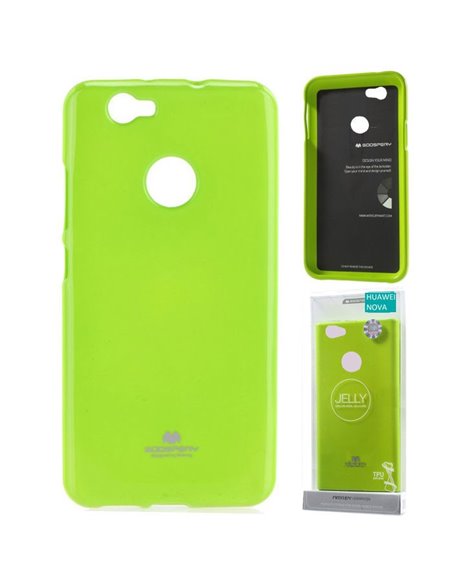 CUSTODIA per HUAWEI NOVA IN GEL TPU SILICONE COLORE VERDE LUCIDO CON GLITTER ALTA QUALITA' MERCURY BLISTER