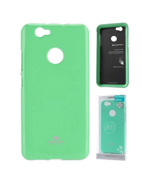 CUSTODIA per HUAWEI NOVA IN GEL TPU SILICONE COLORE VERDE ACQUA LUCIDO CON GLITTER ALTA QUALITA' MERCURY BLISTER