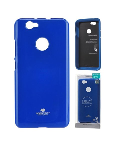 CUSTODIA per HUAWEI NOVA IN GEL TPU SILICONE COLORE BLU LUCIDO CON GLITTER ALTA QUALITA' MERCURY BLISTER