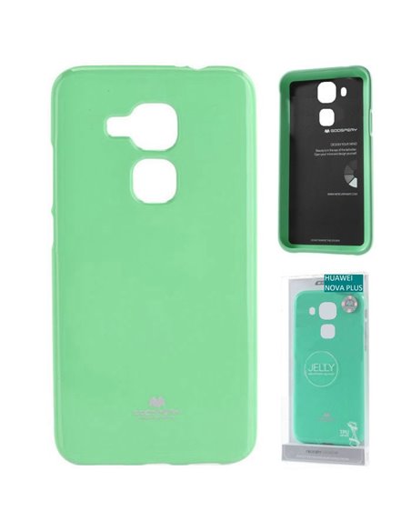 CUSTODIA HUAWEI NOVA PLUS, G9 PLUS IN GEL TPU SILICONE COLORE VERDE ACQUA LUCIDO CON GLITTER ALTA QUALITA' MERCURY BLISTER