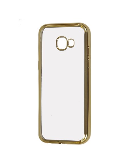 CUSTODIA per SAMSUNG SM-A520 GALAXY A5 (2017) IN GEL TPU SILICONE TRASPARENTE CON CORNICE COLORE ORO