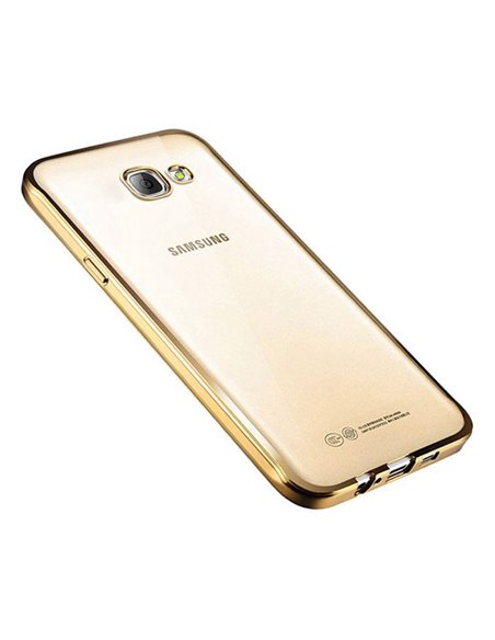 CUSTODIA per SAMSUNG SM-A320 GALAXY A3 (2017) IN GEL TPU SILICONE TRASPARENTE CON CORNICE COLORE ORO