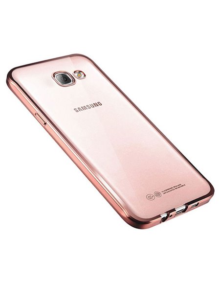 CUSTODIA per SAMSUNG SM-A320 GALAXY A3 (2017) IN GEL TPU SILICONE TRASPARENTE CON CORNICE COLORE ROSA ORO
