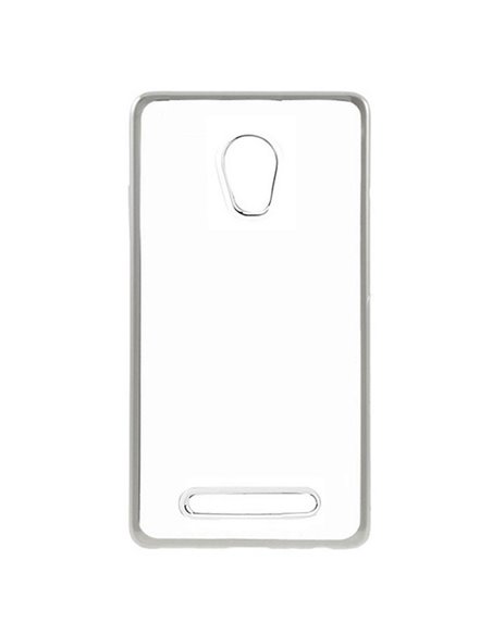 CUSTODIA per ALCATEL OT-5010D PIXI 4 5.0 3G - 5' POLLICI IN GEL TPU SILICONE TRASPARENTE CON CORNICE COLORE SILVER