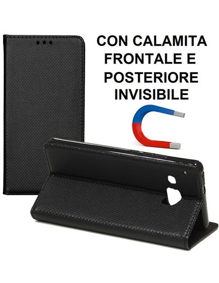 CUSTODIA per HTC ONE M9, ONE M9 PRIME CAMERA - FLIP ORIZZONTALE con CHIUSURA MAGNETICA INVISIBILE ED INTERNO IN TPU NERO