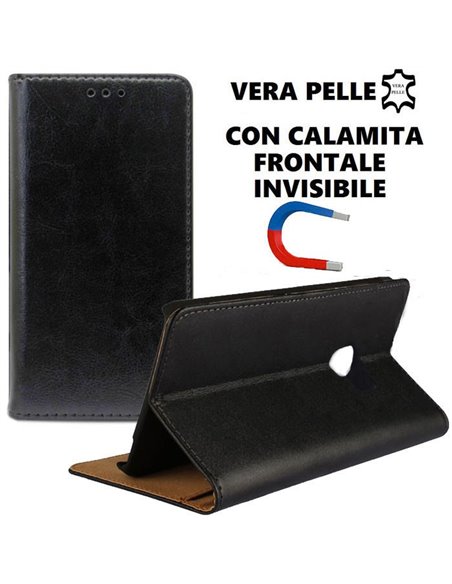 CUSTODIA per SAMSUNG GALAXY A3 (2017) - FLIP ORIZZONTALE VERA PELLE CON CHIUSURA MAGNETICA INVISIBILE E INTERNO IN TPU NERO