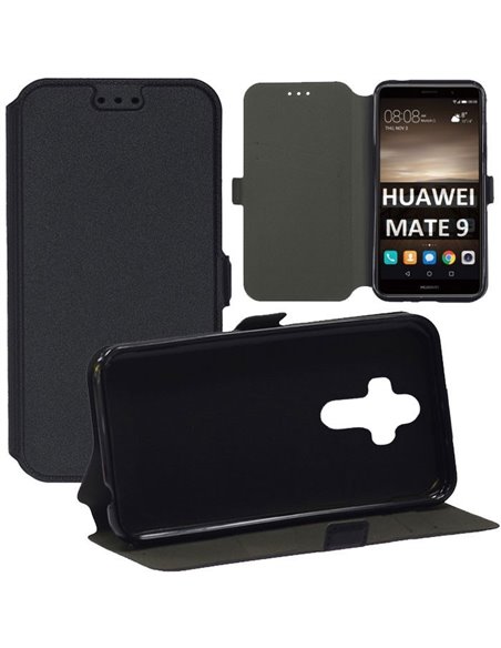 CUSTODIA per HUAWEI MATE 9 - FLIP ORIZZONTALE SLIM CON INTERNO IN TPU, STAND, PORTA CARTE E CHIUSURA MAGNETICA COLORE NERO