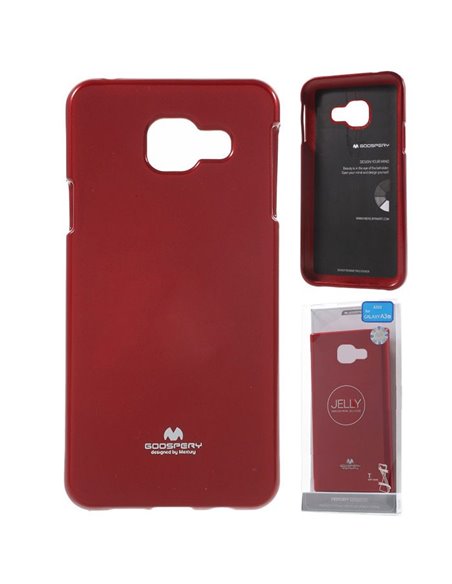 CUSTODIA per SAMSUNG SM-A310 GALAXY A3 (2016) IN GEL TPU SILICONE COLORE ROSSO LUCIDO CON GLITTER ALTA QUALITA' MERCURY