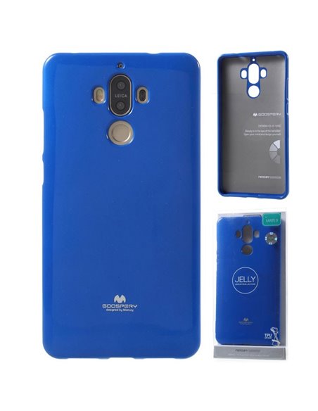 CUSTODIA per HUAWEI MATE 9 IN GEL TPU SILICONE COLORE BLU LUCIDO CON GLITTER ALTA QUALITA' MERCURY BLISTER