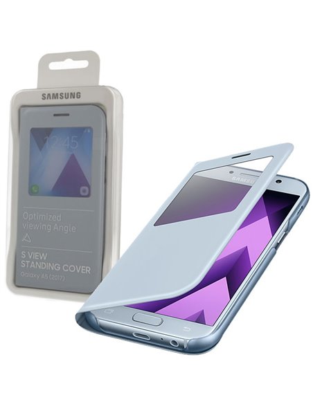 CUSTODIA ORIGINALE per SAMSUNG SM-A520 GALAXY A5 (2017) - S VIEW STANDING COVER CON FINESTRA E STAND COLORE BLU BLISTER