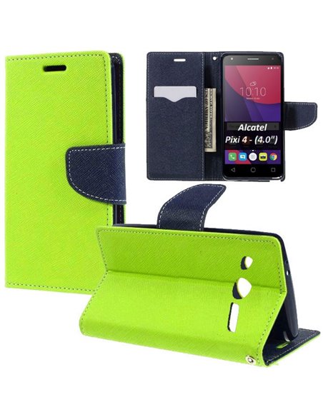 CUSTODIA per ALCATEL PIXI 4 - 3G - 4' POLLICI 4034D - FLIP ORIZZONTALE CON INTERNO IN TPU SILICONE, STAND E PORTA CARTE COLORE V