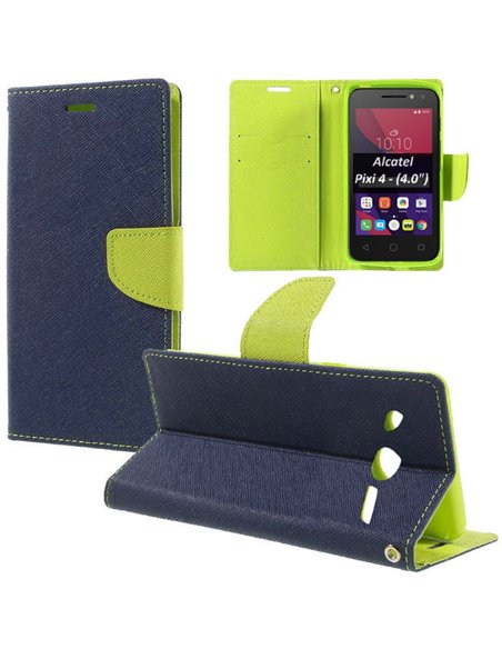 CUSTODIA per ALCATEL PIXI 4 - 3G - 4' POLLICI 4034D - FLIP ORIZZONTALE CON INTERNO IN TPU SILICONE, STAND E PORTA CARTE COLORE B