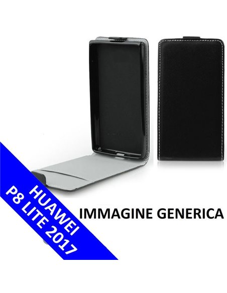 CUSTODIA per HUAWEI P8 LITE 2017, P9 LITE 2017 - FLIP VERTICALE SLIM SIMLPELLE CON INTERNO IN TPU SILICONE COLORE NERO