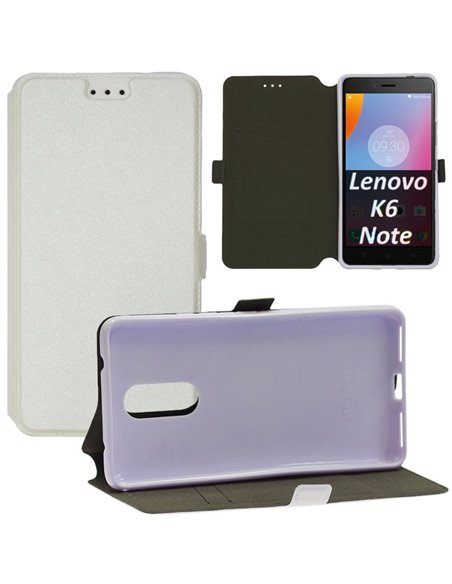 CUSTODIA per LENOVO VIBE K6 NOTE (K53a48) - FLIP ORIZZONTALE SLIM CON INTERNO IN TPU, STAND E PORTA CARTE COLORE BIANCO