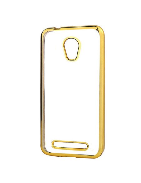 CUSTODIA per ALCATEL OT-5010D PIXI 4 5.0 3G - 5' POLLICI IN GEL TPU SILICONE TRASPARENTE CON CORNICE COLORE ORO