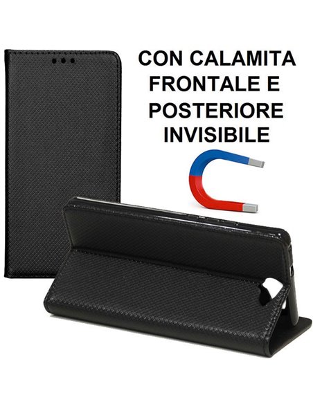 CUSTODIA per HTC ONE A9s - FLIP ORIZZONTALE con CHIUSURA MAGNETICA INVISIBILE, INTERNO IN TPU SILICONE E STAND COLORE NERO