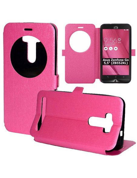 CUSTODIA per ASUS ZENFONE GO ZB552KL, 5.5' POLLICI - FLIP ORIZZONTALE CON FINESTRA ID ED INTERNO IN TPU COLORE FUCSIA