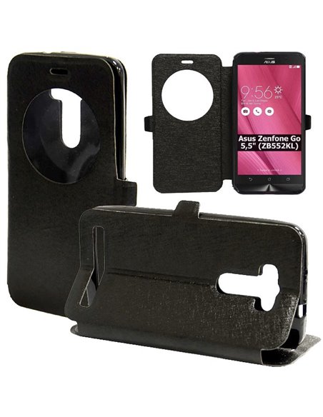 CUSTODIA per ASUS ZENFONE GO ZB552KL, 5.5' POLLICI - FLIP ORIZZONTALE CON FINESTRA ID ED INTERNO IN TPU COLORE NERO