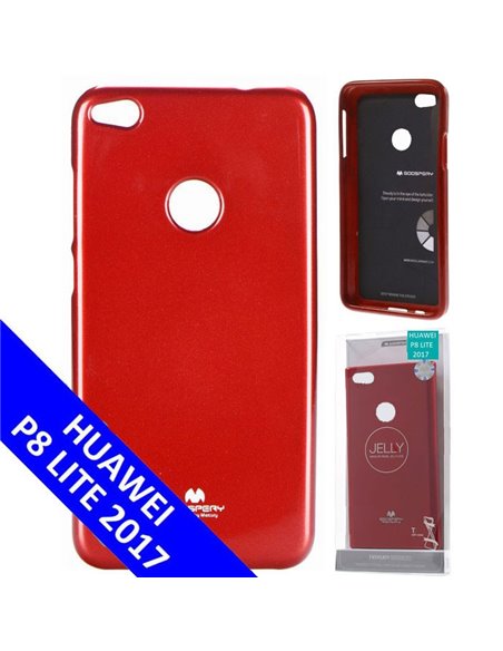 CUSTODIA per HUAWEI P8 LITE 2017, P9 LITE 2017, NOVA LITE IN GEL TPU SILICONE COLORE ROSSO LUCIDO CON GLITTER ALTA QUALITA' MERC