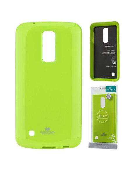 CUSTODIA per LG K10 (2017) IN GEL TPU SILICONE COLORE VERDE LUCIDO CON GLITTER ALTA QUALITA' MERCURY BLISTER