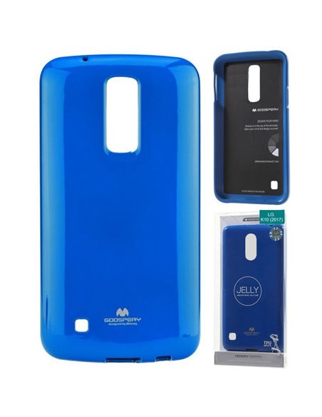 CUSTODIA per LG K10 (2017) IN GEL TPU SILICONE COLORE BLU LUCIDO CON GLITTER ALTA QUALITA' MERCURY BLISTER