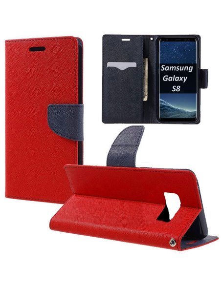 CUSTODIA per SAMSUNG SM-G950 GALAXY S8 - FLIP ORIZZONTALE CON STAND, INTERNO IN TPU SILICONE E TASCHE PORTA CARTE COLORE ROSSO