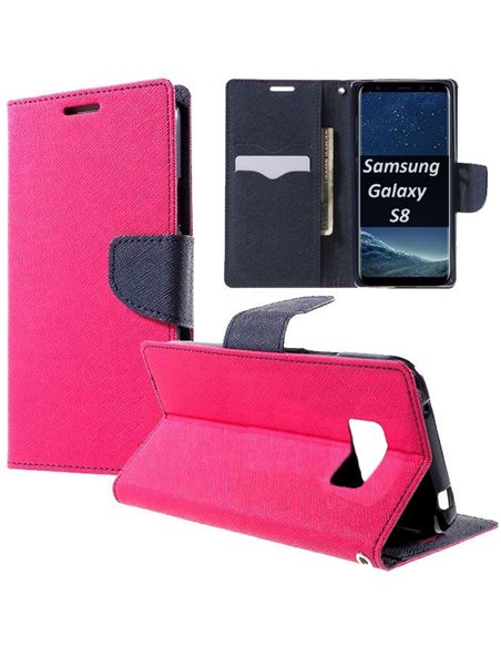 CUSTODIA per SAMSUNG SM-G950 GALAXY S8 - FLIP ORIZZONTALE CON STAND, INTERNO IN TPU SILICONE E PORTA CARTE COLORE FUCSIA