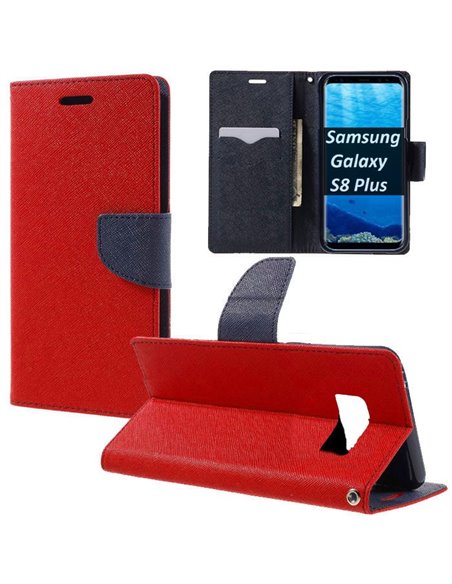 CUSTODIA per SAMSUNG SM-G955 GALAXY S8 PLUS - FLIP ORIZZONTALE CON STAND, INTERNO IN TPU SILICONE E PORTA CARTE COLORE ROSSO