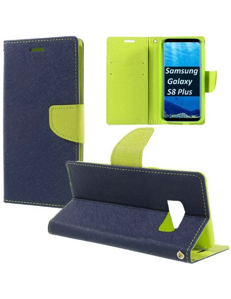 CUSTODIA per SAMSUNG SM-G955 GALAXY S8 PLUS - FLIP ORIZZONTALE CON STAND, INTERNO IN TPU SILICONE E PORTA CARTE COLORE BLU