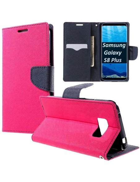 CUSTODIA per SAMSUNG SM-G955 GALAXY S8 PLUS - FLIP ORIZZONTALE CON STAND, INTERNO IN TPU SILICONE E PORTA CARTE COLORE FUCSIA