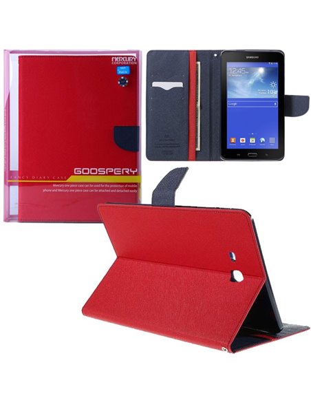 CUSTODIA per SAMSUNG GALAXY TAB 3 7.0' LITE, T110 - FLIP ORIZZONTALE CON STAND E INTERNO IN TPU SILICONE COLORE ROSSO FANCY MERC