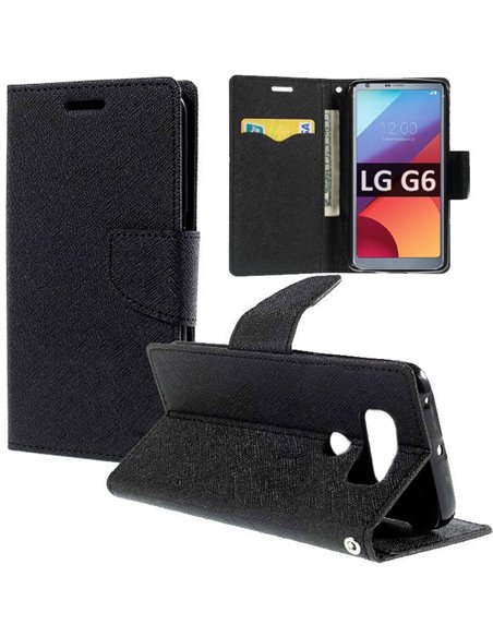 CUSTODIA per LG G6, H870, G6 DUAL SIM H870DS - FLIP ORIZZONTALE CON INTERNO IN TPU SILICONE, STAND E CHIUSURA MAGNETICA COLORE N