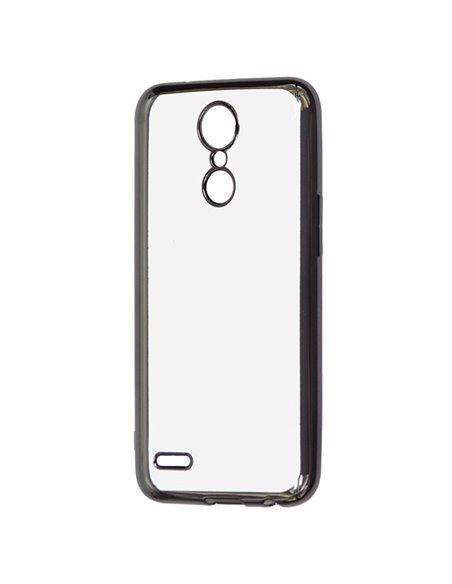 CUSTODIA per LG K10 (2017) IN GEL TPU SILICONE TRASPARENTE CON CORNICE COLORE NERO