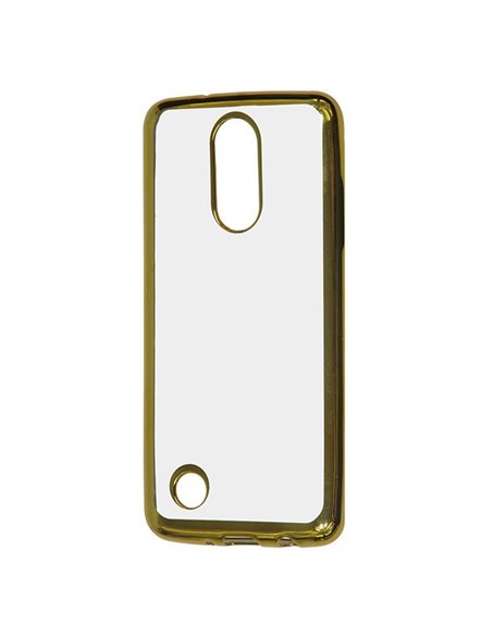 CUSTODIA per LG K4 (2017), M160 IN GEL TPU SILICONE TRASPARENTE CON CORNICE COLORE ORO