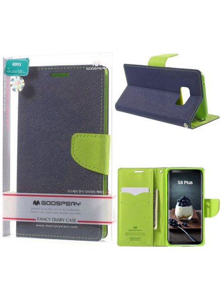 CUSTODIA per SAMSUNG SM-G955 GALAXY S8 PLUS - FLIP ORIZZONTALE CON STAND E INTERNO IN TPU SILICONE COLORE BLU ALTA QUALITA' MERC