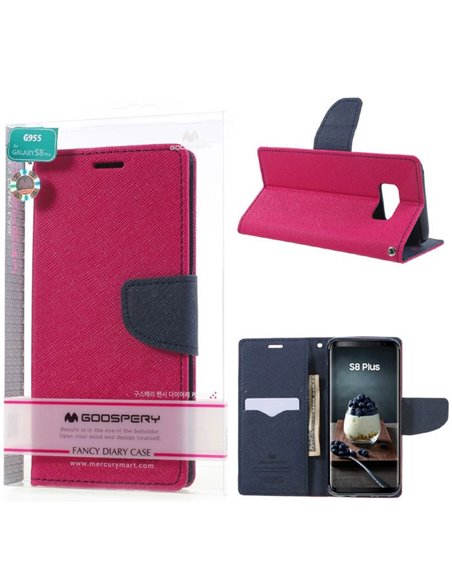 CUSTODIA per SAMSUNG SM-G955 GALAXY S8 PLUS - FLIP ORIZZONTALE CON STAND E INTERNO IN TPU SILICONE COLORE FUCSIA ALTA QUALITA'