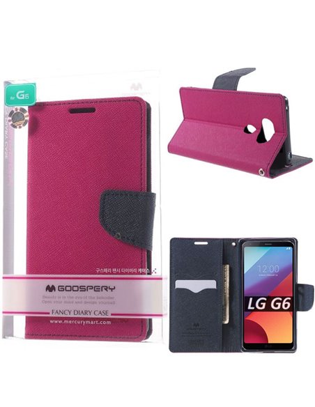 CUSTODIA per LG G6, H870, G6 DUAL SIM H870DS - FLIP ORIZZONTALE CON STAND ED INTERNO IN TPU SILICONE COLORE FUCSIA ALTA QUALITA'