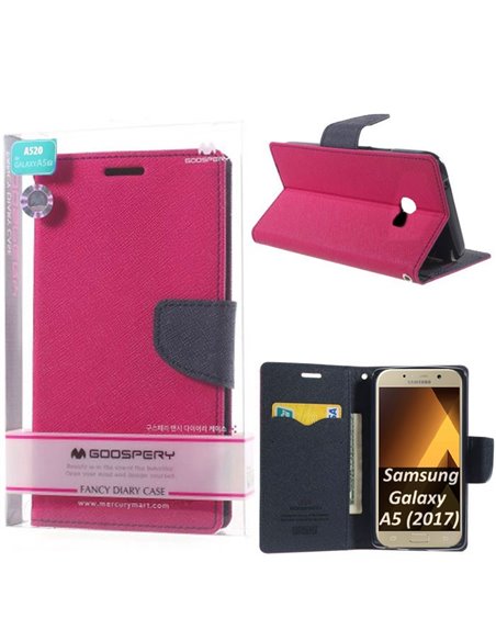 CUSTODIA per SAMSUNG SM-A520 GALAXY A5 (2017) - FLIP ORIZZONTALE CON STAND E INTERNO IN TPU SILICONE COLORE FUCSIA ALTA QUALITA'