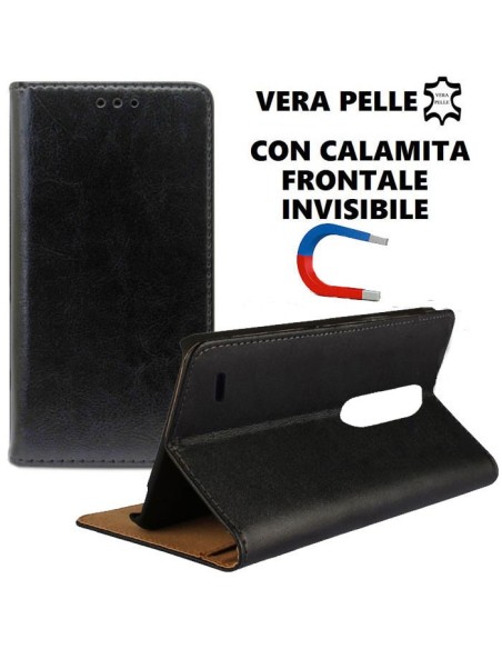 CUSTODIA per LG K10 (2017) - FLIP ORIZZONTALE VERA PELLE CON CHIUSURA MAGNETICA INVISIBILE E INTERNO IN TPU COLORE NERO