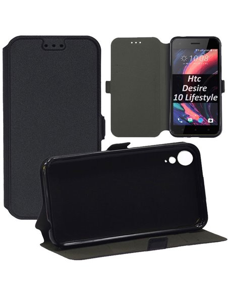 CUSTODIA per HTC DESIRE 10 LIFESTYLE - FLIP ORIZZONTALE SLIM CON INTERNO IN TPU, STAND, PORTA CARTE E CHIUSURA MAGNETICA NERO