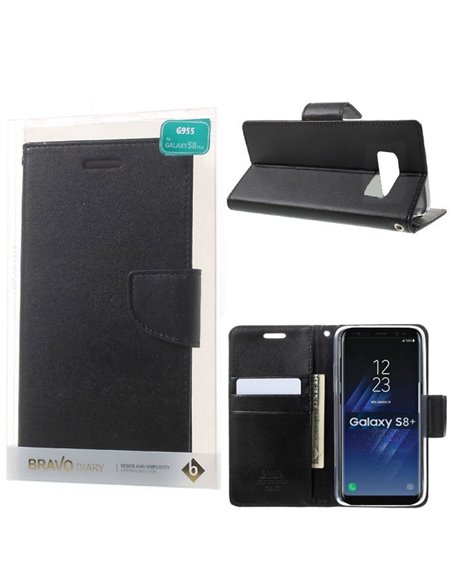 CUSTODIA per SAMSUNG SM-G955 GALAXY S8 PLUS - FLIP ORIZZONTALE SIMILPELLE CON INTERNO IN TPU E STAND COLORE NERO BRAVO MERCURY