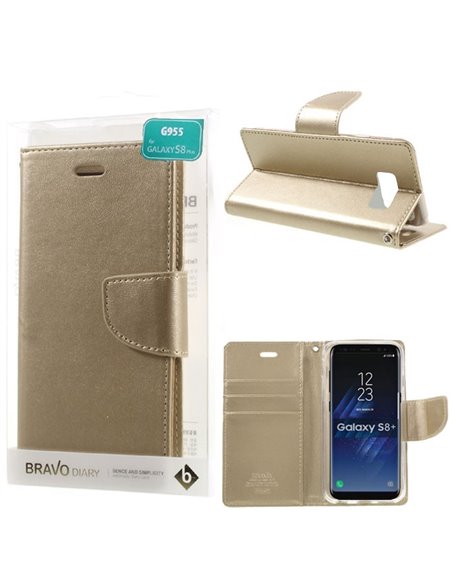 CUSTODIA per SAMSUNG SM-G955 GALAXY S8 PLUS - FLIP ORIZZONTALE SIMILPELLE CON INTERNO IN TPU E STAND COLORE ORO BRAVO MERCURY