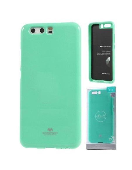 CUSTODIA per HUAWEI P10 IN GEL TPU SILICONE COLORE VERDE ACQUA LUCIDO CON GLITTER ALTA QUALITA' MERCURY BLISTER