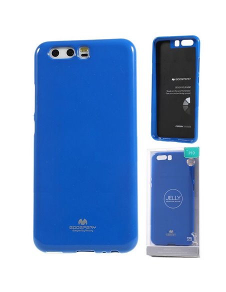 CUSTODIA per HUAWEI P10 IN GEL TPU SILICONE COLORE BLU LUCIDO CON GLITTER ALTA QUALITA' MERCURY BLISTER